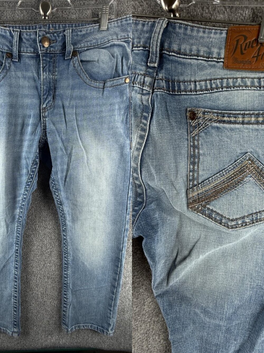 Wrangler Rock 47 Slim Straight Blue Jeans Men Embroidered Western ACTL 34X29